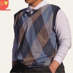 LEONARDO GAVINO XL BLUE PLAID UNISEX SWEATER VEST.